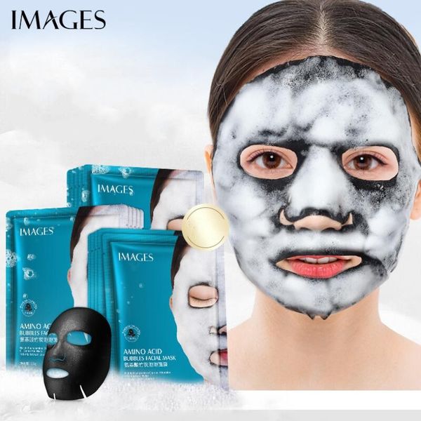 Görüntüler Amino Asit Bambu Kömür Kabarcık Maske Gözenekler Derin Temizlik Siyah Kafa siyah nokta tedavisi Siyah Yüz Skin Care Maske