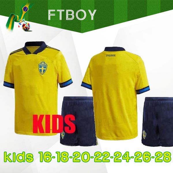 

kids kit 20 21 sweden soccer jerseys 2020 2021 sverige european cup national team home forsberg lindelof guidetti maillot de foot football, Black