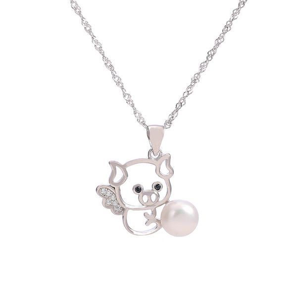 

cute angel pig s925 100% solid sterling silver pearl pendant necklace settings mounting semi mount women's diy jewelry finding gift dz0