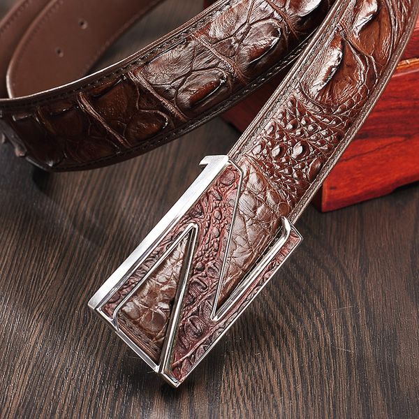 

2020 thailand siamese crocodiles belly belt man belt leisure business leather buckle men without stitching needle, Black;brown