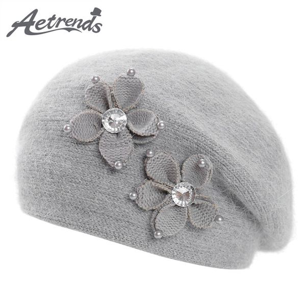 

aetrends] 2018 new winter berets floral beret hats for women fashion hat ladies warm caps z-6694, Blue;gray