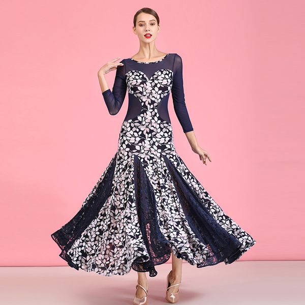 

ballroom dance competition dresses blue crystal linen modern dance skirt national standard dress waltz practice dress dqs3719, Black;red