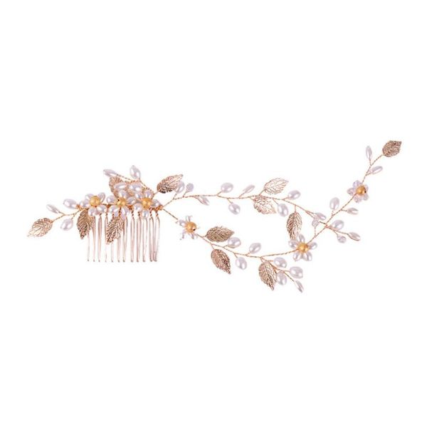 

bride comb handmade pearl golden leaf wedding bridal hair accessories fashion elegant decoration jewelry women headwear, Golden;white