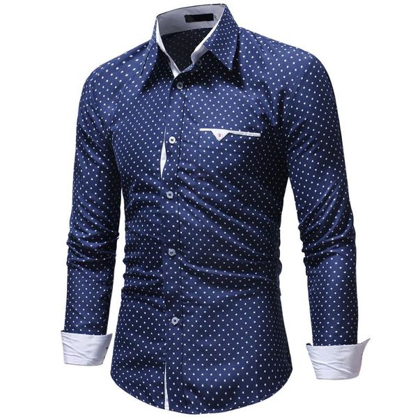 

fashion men's autumn casual shirts 2019 long sleeve turn down collar formal polka dot slim fit long sleeve dress shirt blous, White;black