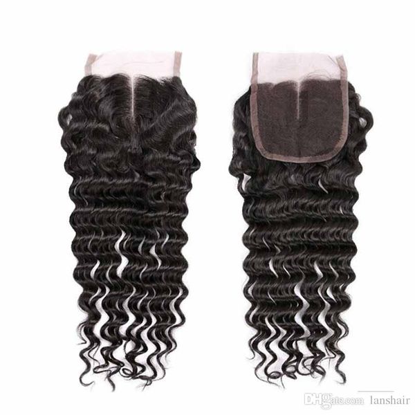 

перуанский бразильский индийских человеческих волос 4x4 lace closure воды сыпучие глубокая волна закрытия с ребенком волос средний свободный, Black