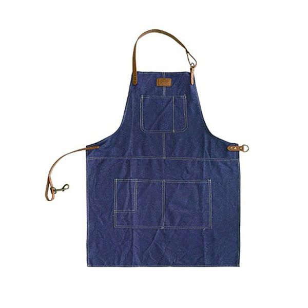 

fashion nordic style whole cotton leather denim apron coffee shops work cleaning aprons for woman kitchen baking blue