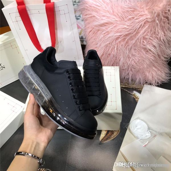 

1alexandermcqueeen1 alexander fashi mcque black leather wedge transparent bottom runway snekaers shoes with original box, Blue;gray