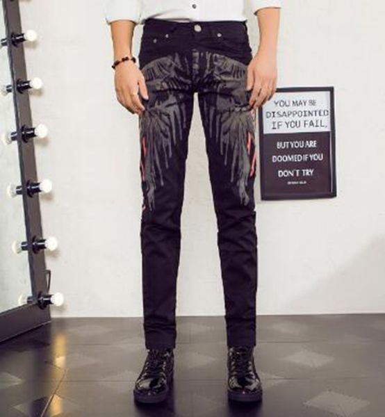 

мужская версия европы, америки и южной кореи, тонкая прямая, прямая труба, ночной клуб, ковбой, штаны с маленькими ногами / 29-36, Blue