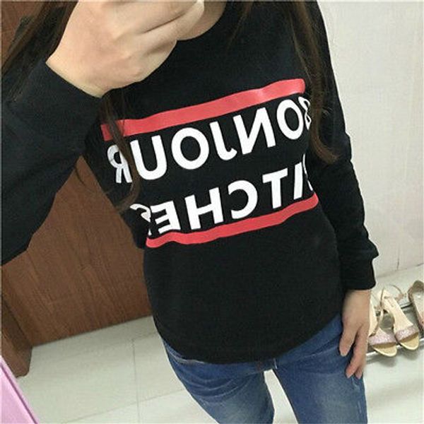 

new womens print hooded sweatshirt printed hoodies jumper size s, Black