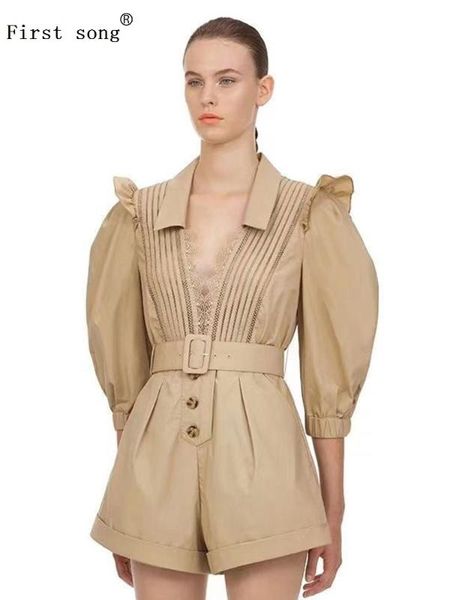 

heavy craft pleated zou applique hollow bandage short sleeve siamese wide leg shorts ladies summer new style fashion xl, Black;white