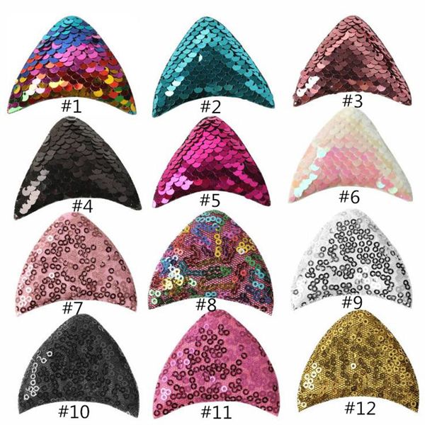 

50 pcs/lot, 2.5 inch double-sided sequin cat ear accessories diy handmade hair clip hair hoop jewelry accessories, Slivery;white