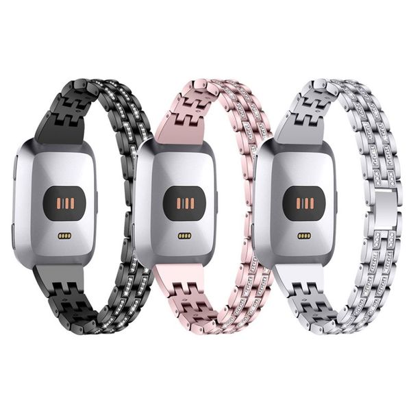 

slim band compatible with / for fitbits versa/versa lite/se smartwatch dressy metal bracelet jewelry wristband women, Black;brown