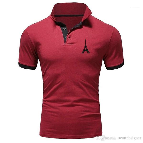 

печать твердые мужские поло дизайнер лацкан шеи с коротким рукавом тонкий повседневные мужские тройники париж эффи башня, White;black
