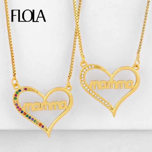 

flola gold filled letter mama mom necklaces for women charm name necklace pendants multicolor cz zirconia mothers day nkeq50, Silver