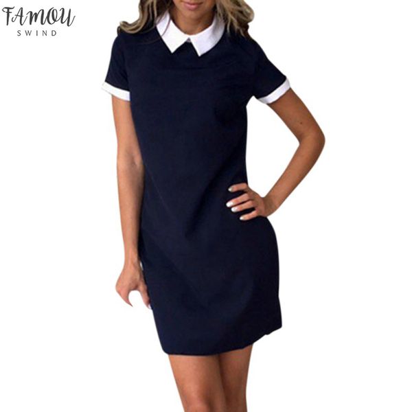 

women's dress summer solid short sleeve female dress cute peter pan collar dresses, Black;gray