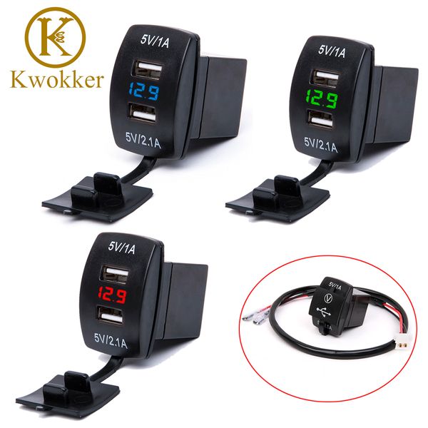 

waterproof 12v-24v mini micro dual usb plug car motorcycle cigarette lighter socket car charger + led digital voltmeter meter