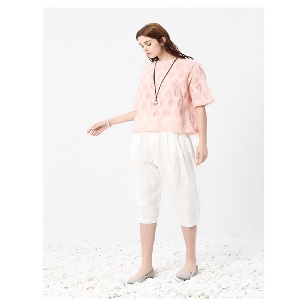 

women's blouses & shirts giyu solid pink zaraing women blouse o-neck short sleeve blusas dotted korean fahion loose casual 2293, White