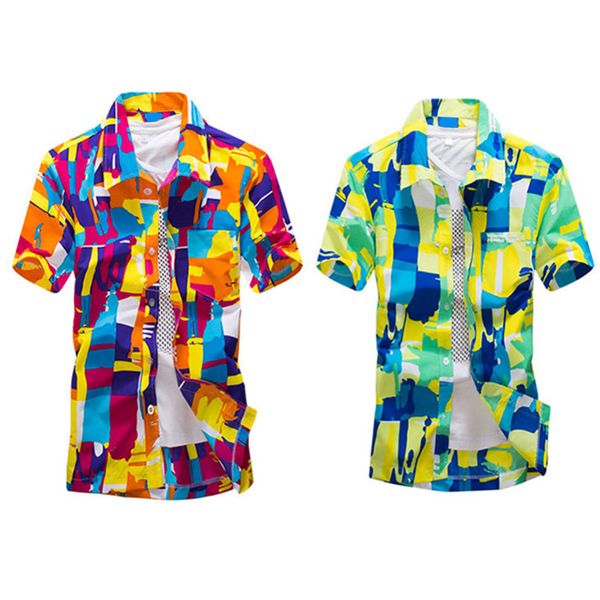 

hawaiian men's shirts loose shirt beach shirts short sleeve floral, White;black