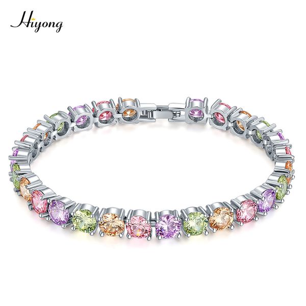 

hiyong 2019 fashion colorful cubic zirconia bracelet zircon link tennis bracelet 5mm gold box clasp jewelry gifts for men women, Black