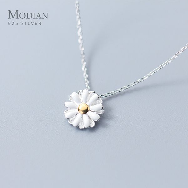 

modian 2019 new brand sun daisy flower charm necklaces pendant fashion chain 925 sterling silver jewelry for women present gift