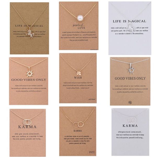 

pendant necklaces chokers with card alloy unicorn pearl clover horse double circle charms clavicle chain statement necklace jewelry gift, Silver
