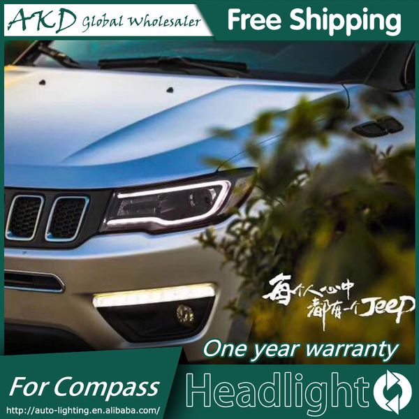 

akd car styling for compass headlights new 2017-2018 compass led headlight led drl bi xenon lens high low beam parking