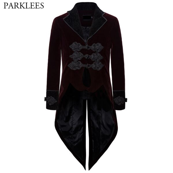 

retro men long jacket gothic steampunk men tailcoat embroidery lapel tether mens swallowtail stage performance tuxedo, Tan;black
