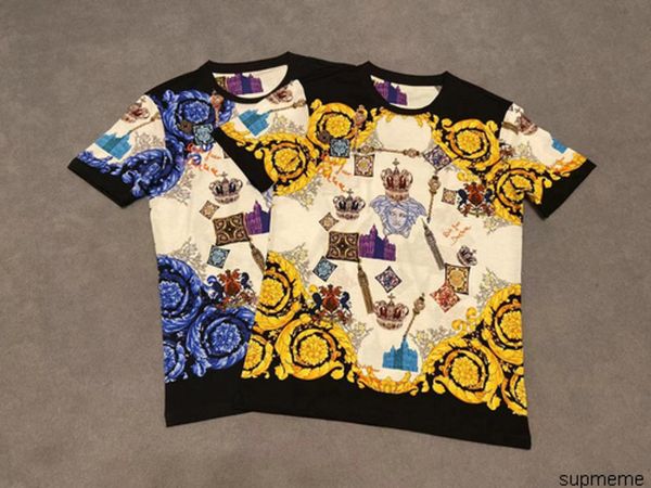 

mens designer france paris latest explosion models men's tee casual loose clothing fashion crown beautiful print off, Black;brown