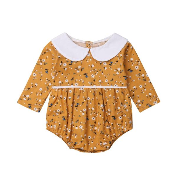 

2018 multitrust brand toddler newborn baby girls flower collar bodysuit jumpsuit cotton yellow autumn spring casaul outfits, Blue