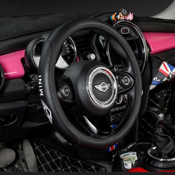 

car styling universal 38cm pu leather steering wheel cover decor for mini cooper jcw clubman r55 f54 f60 countryman accessories