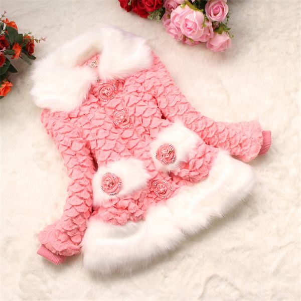 

fashion winter children casual coat flowers faux fur wide lapel outerwear infant clothing kids girls clothes kepp warmming, Blue;gray