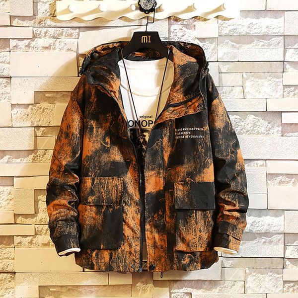 

men nice fashion outwear multi pockets gradient color hooded jackets men hip hop streetwear zip up track jacket coat, Black;brown
