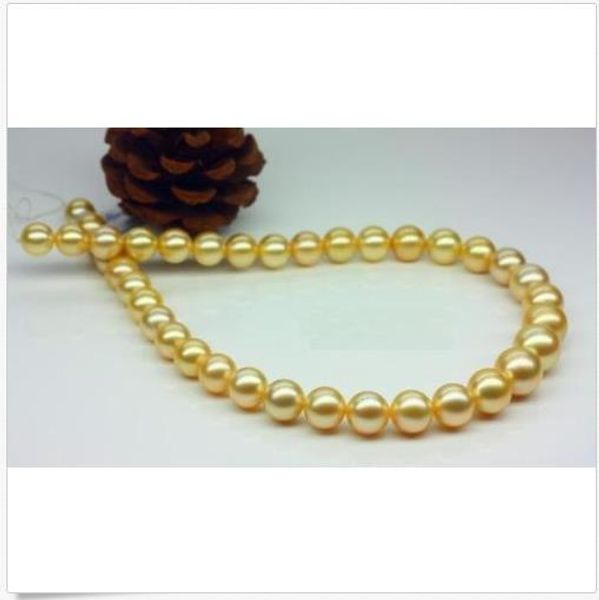 

18"8-9mm genuine natural south sea gold round pearl necklace 14k, Silver