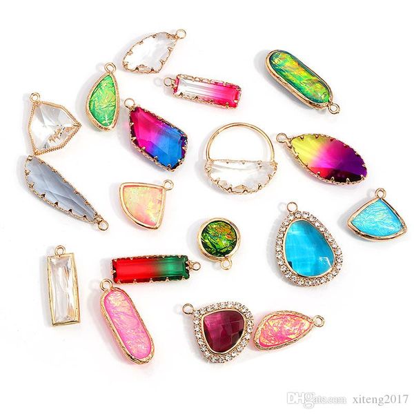 

colorful crystal rhinestone charms for diy jewelry - irregular glass pendants in fashionable geometric shapes, Bronze;silver