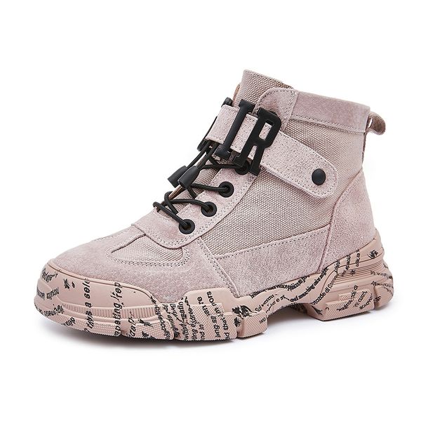 

boots women's autumn and winter thin section breathable british wind boots 2019 new desert wild ladies high canvas, Black