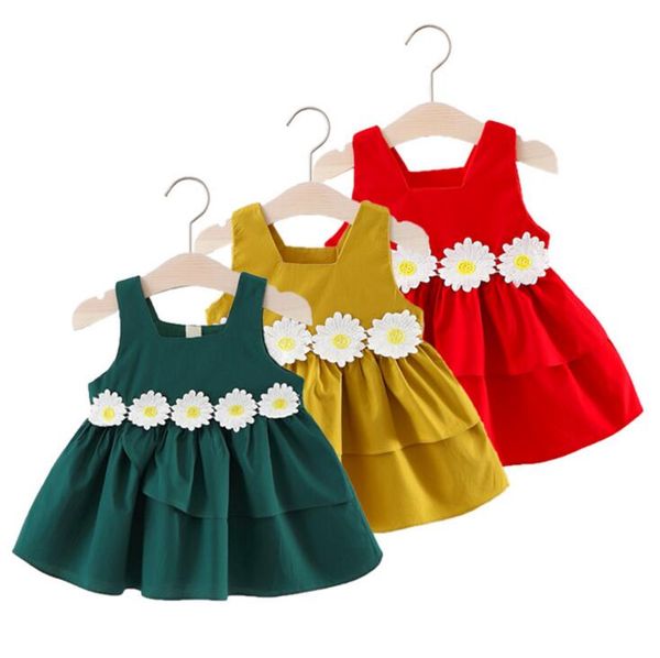 Vestito estivo per ragazze Vestito da principessa stampato girasole per bambini Vestito da gilet senza maniche color caramello per bambini Abbigliamento da spiaggia per bambini CLS779