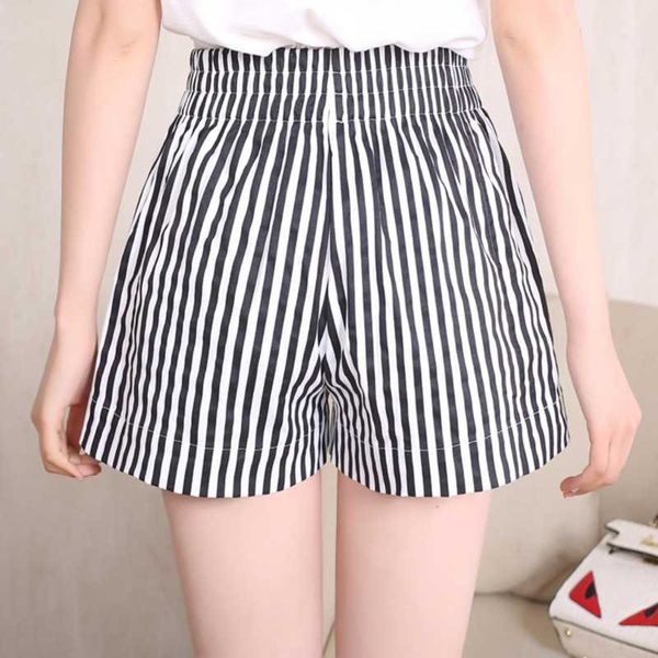 

summer wide-leg shorts blended cotton vertical stripes high waist female casual shorts fashion plus size loose, White;black