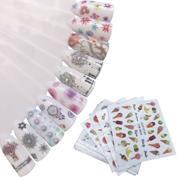 

1 sheet dandelion flower strawberry nail decals for watermark manicure polish nail sticker 10 styles for choose, Black