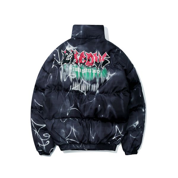 

2019 hip hop parka coat men graffiti 3d printed thicken warm outwear rapper streetwear winter padded jacket overcoat windbreaker, Black