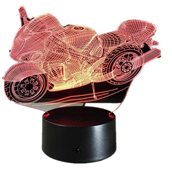 

motorcycle 3d table lamp led decorative lampara plexiglas plate lumineuse bedside nightlight colores bulbing lamp for motor fan