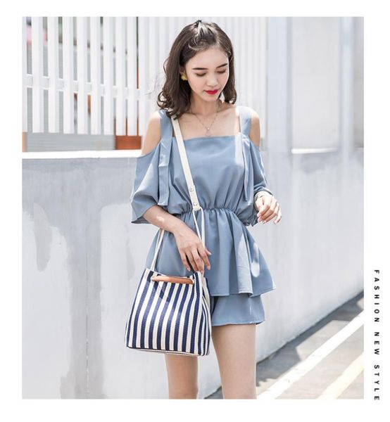 

summer's new minimalist canvas bag small fresh striped single shoulder bag slanting handbags