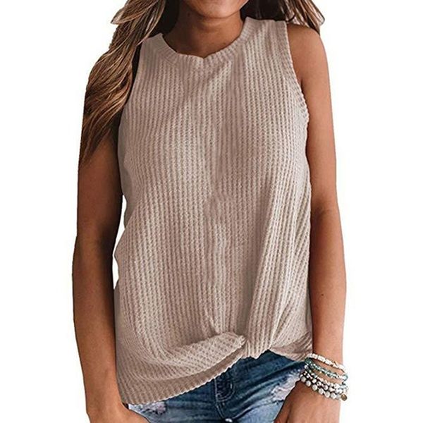 

summer solid color tank office ladies elegant clothes casual loose tank o-neck knot vest women sleeveless vest, White
