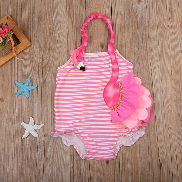 

meihuida toddler girls embroidery striped flamingo one piece swimwear swimsuit bathing suit monokini