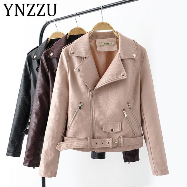 

ynzzu pu leather jacket women moto biker coat 2019 autumn short faux leather jackets female streetwear fashion outerwear a1017, Black