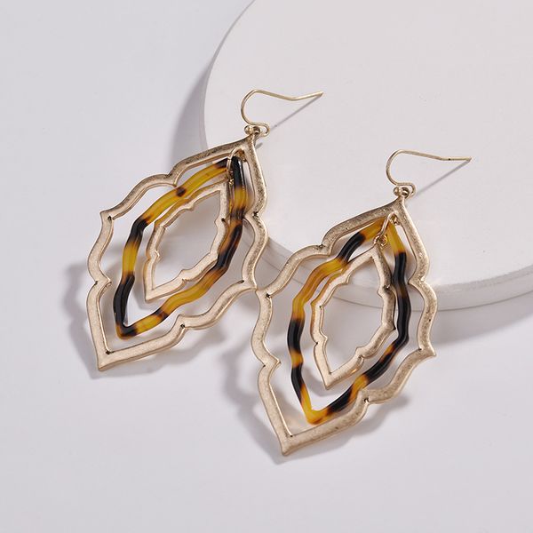 

triple leopard tortoise shell floral drop statement earrings for women acetate acrylic hollow out layers dangle earrings fall jewelry