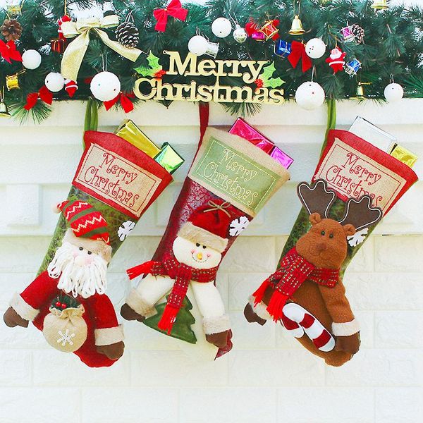 

christmas santa claus & snowman & reindeer gift presents socks christmas stockings bags decorations for home xd174836