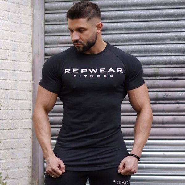 

gym t-shirt men short sleeve cotton t-shirt running print slim t shirt male fitness bodybuilding workout tee brand clothing, Black;blue