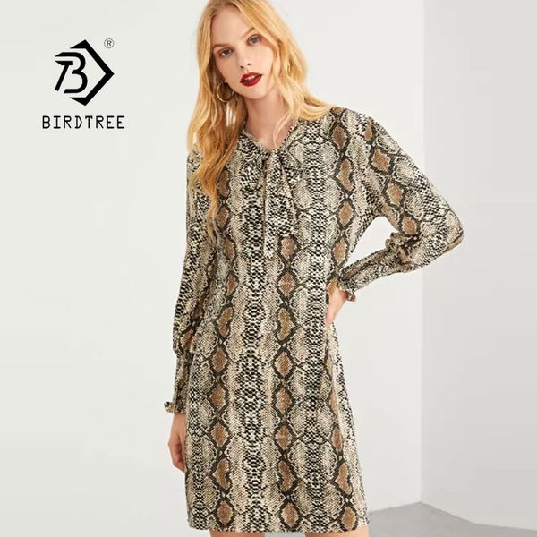 

2019 new woman snake print bow dress lantern long sleeve knee length vestidos feminina beautiful d8d514z, Black;gray