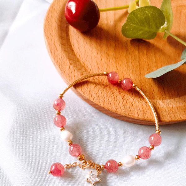 

natural stone strawberry crystal pearl bracelet female transfer beads stroke peach crystal bracelet original pink girlfr, Black