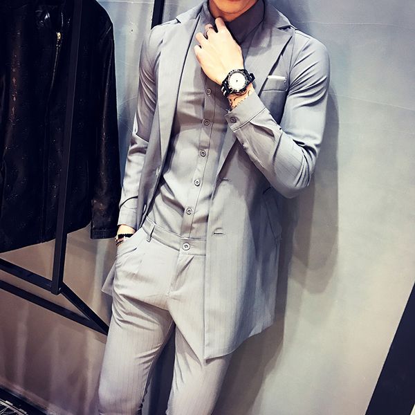 

2019 new spring decoration three-piece suit hair stylist tooling night field men's clothing long casual fashion gentleman suit, White;black